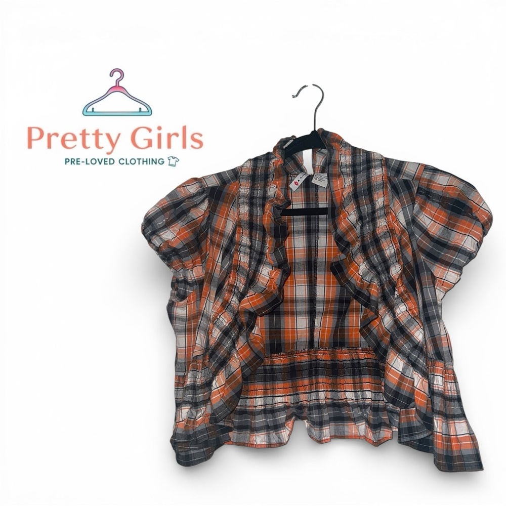 Plaid Ruffle Open-Front Top